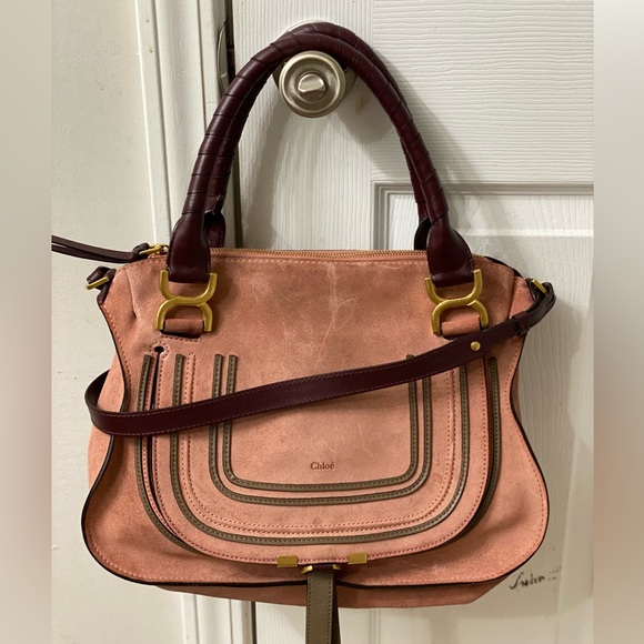 Chloe Handbags - Chloe Marcie medium satchel leather suede double carry bag rose/pink